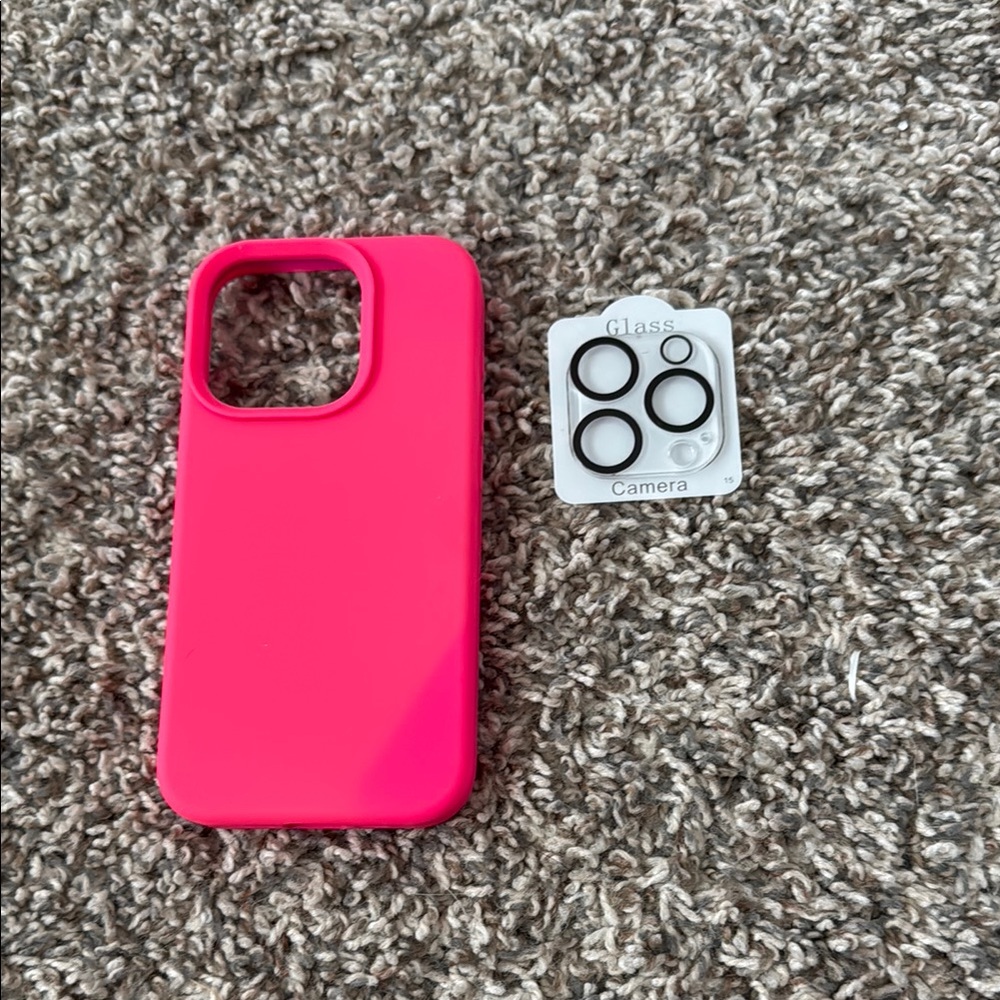 Pink iPhone 15 pro Case with Camera Lens Protector